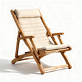 Chaise longue en bois naturel avec rembourrage en tissu beige dimensions 80 x 65 x 90cm