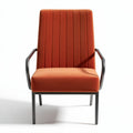 Fauteuil moderne en tissu orange avec accoudoirs en métal noir dimensions 70 x 70 x 90 cm