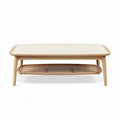 Table basse en bois avec plateau en verre 120 x 60 x 45 cm et étagère inférieure