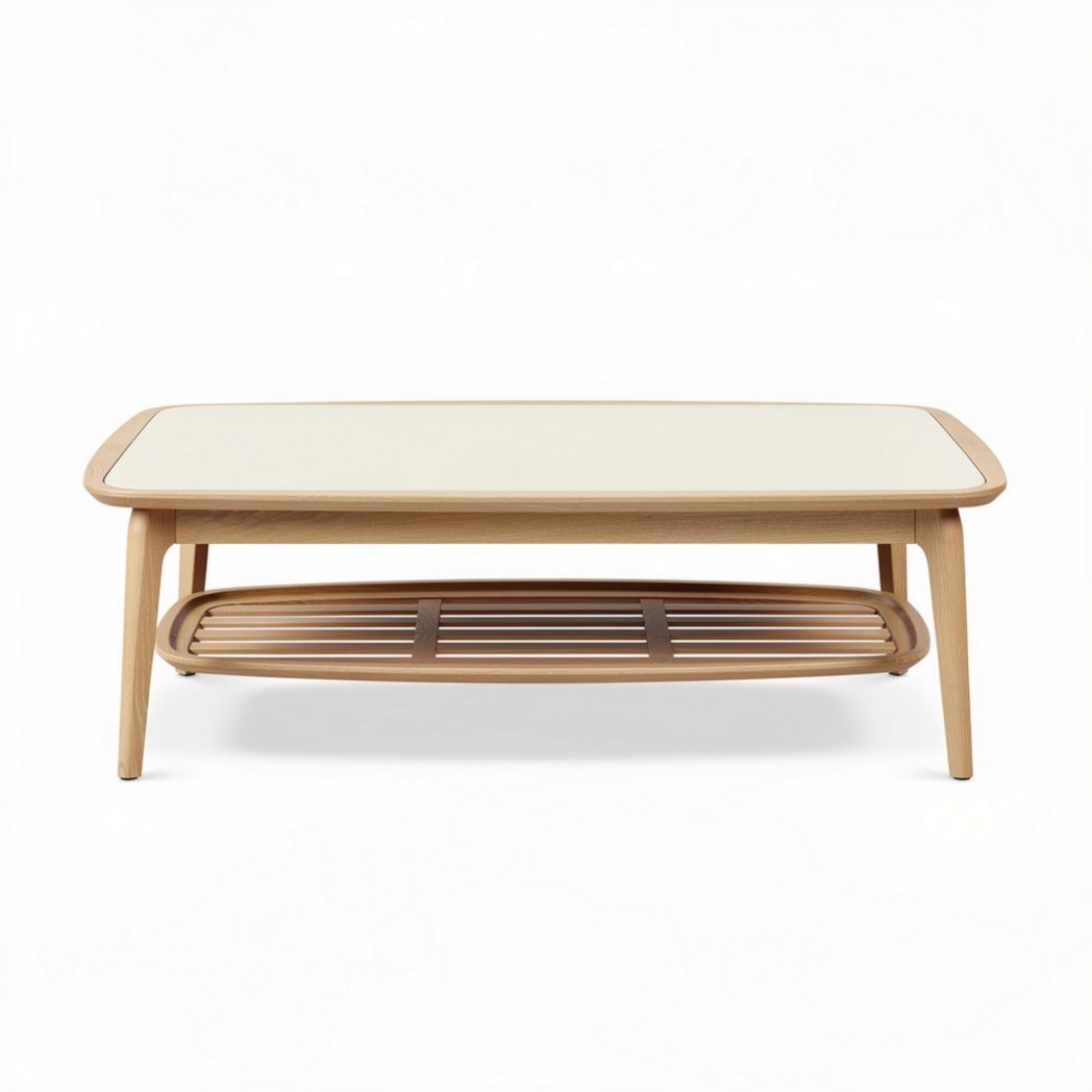Table basse en bois avec plateau en verre 120 x 60 x 45 cm et étagère inférieure