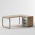 Bureau d'angle en bois avec tiroirs gris dimensions 150 x 70 x 75cm