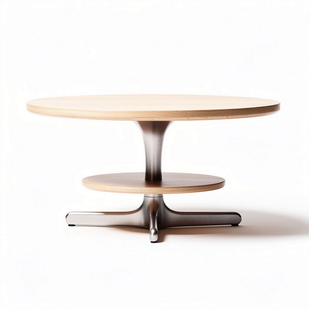 Table basse ronde en bois avec base en métal 100 x 100 x 40cm