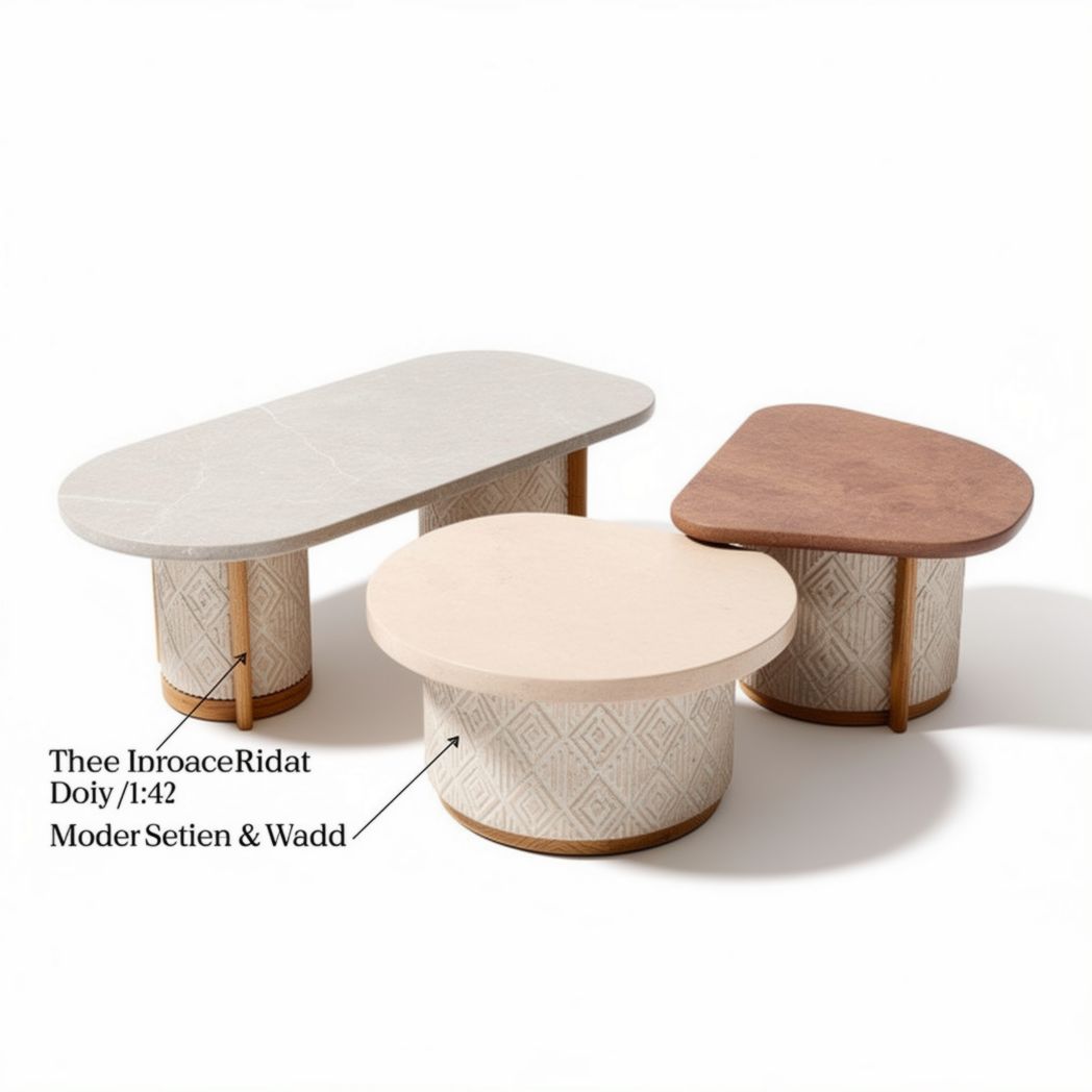Tables basses en bois et béton 80 x 50 x 30cm pour salon contemporain