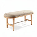 Banc en bois clair avec assise en tissu beige 100 x 40 x 45 cm
