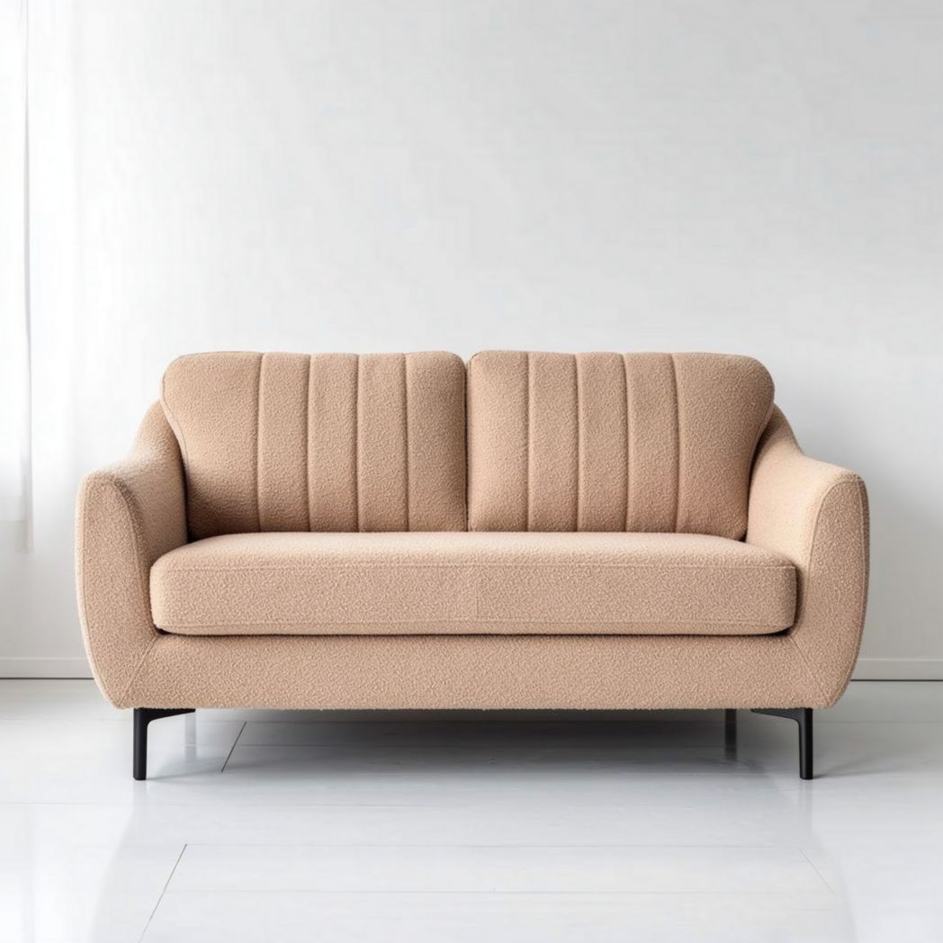 Canapé en tissu beige 150 x 80 x 75cm avec accoudoirs rembourrés et coussins moelleux