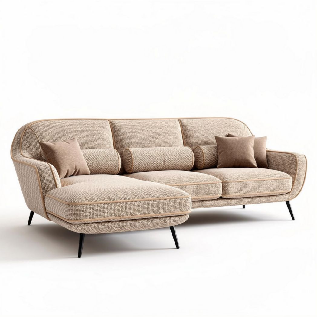 Canapé moderne en tissu beige 200 x 90 x 85cm avec coussins décoratifs