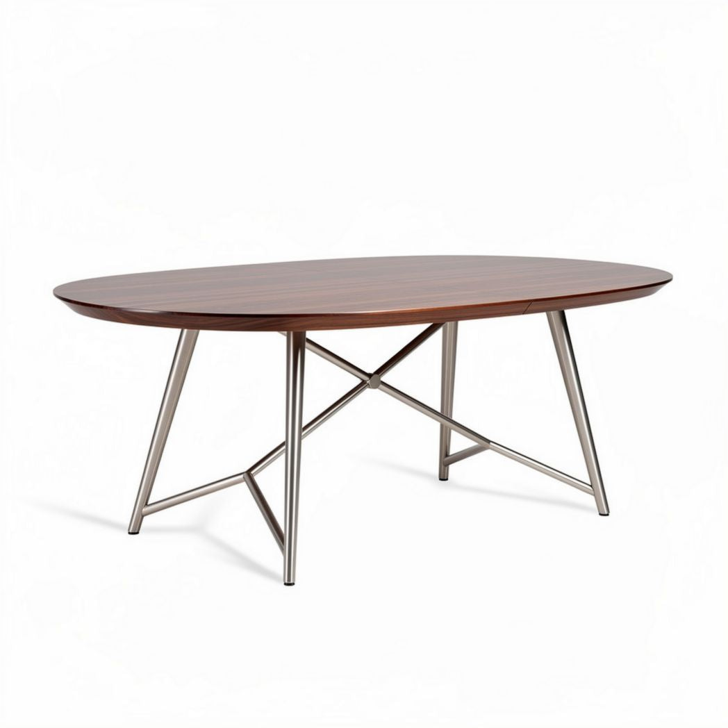 Table de salle à manger en bois et métal ovale 200 x 100 x 75cm marron